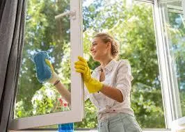 Expert window cleaning in progress, achieving a pristine shine for your windows.