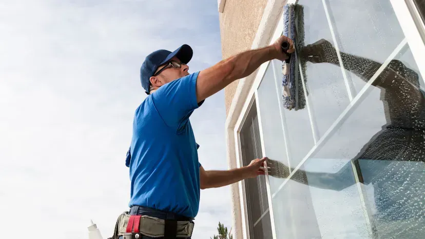 Window cleaners at work, ensuring clear and spotless glass surfaces.