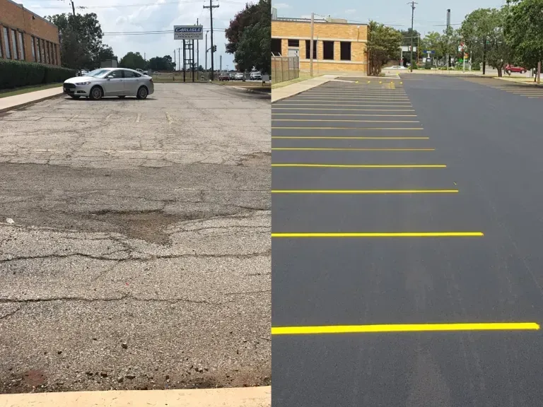 Newly paved parking lot with smooth surface and clear markings