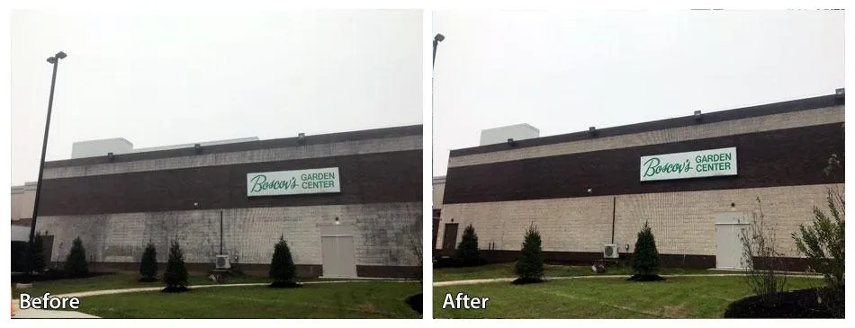 Cleaned commercial building exterior after a thorough power washing
