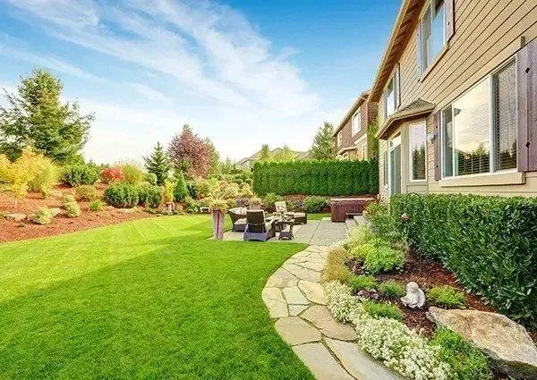 Landscaping service adding new trees and shrubs to a yard