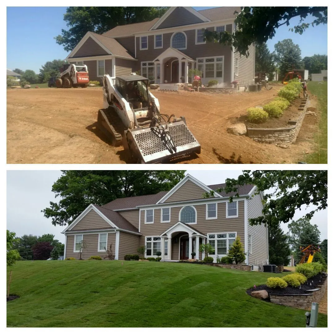 Custom landscape design with walkways and garden beds