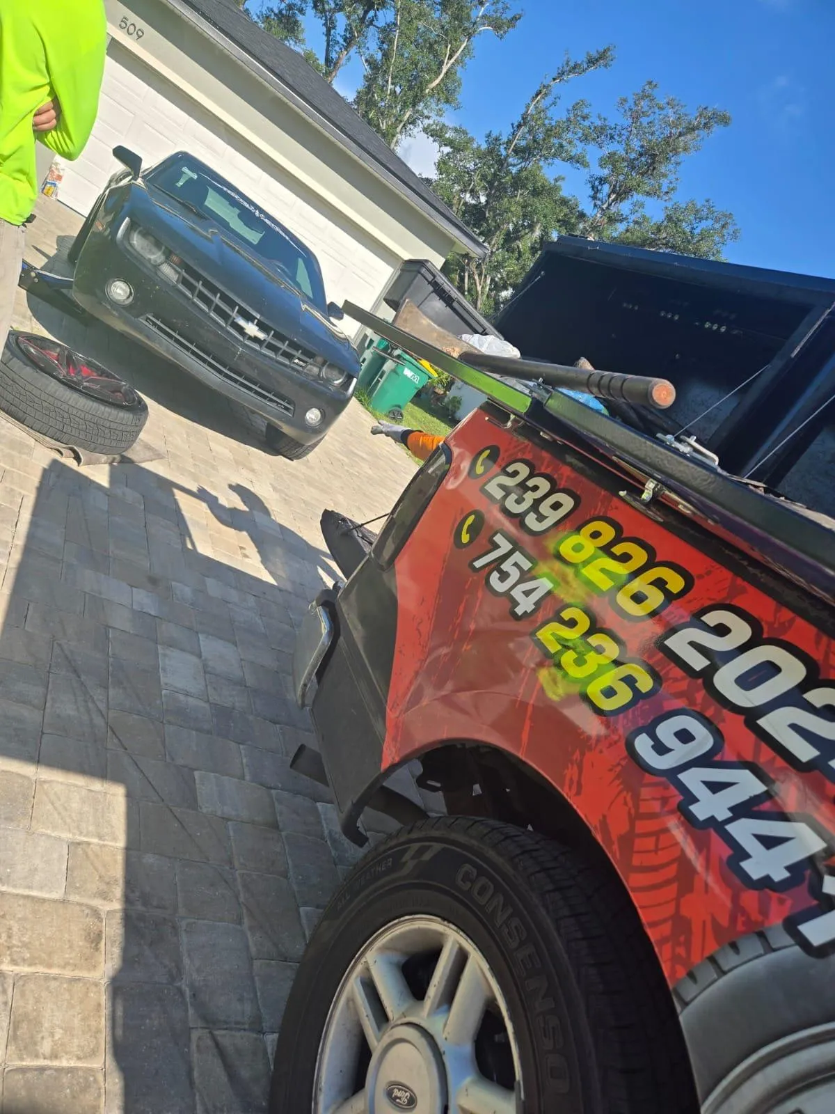 picture of a tire service job on a regular car at the clients house