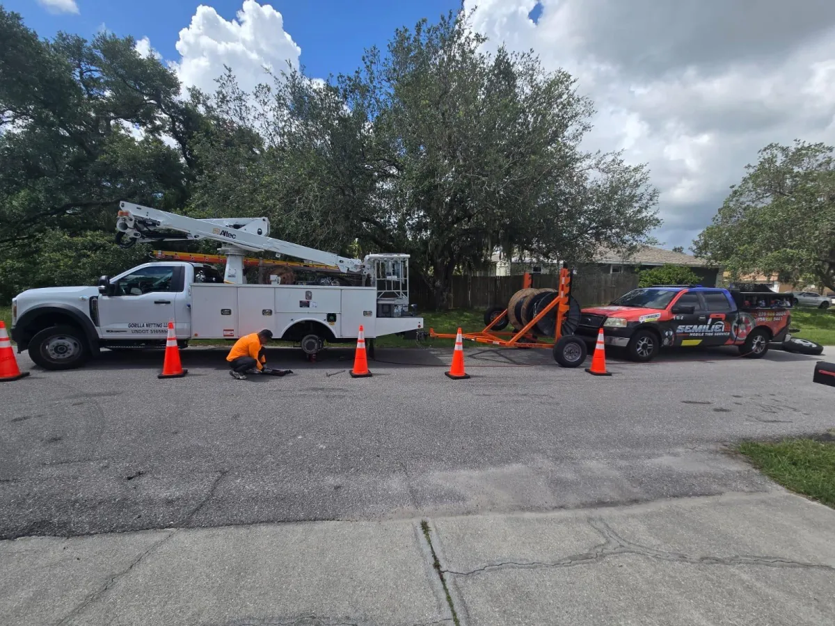 picture of a tire service job on the road