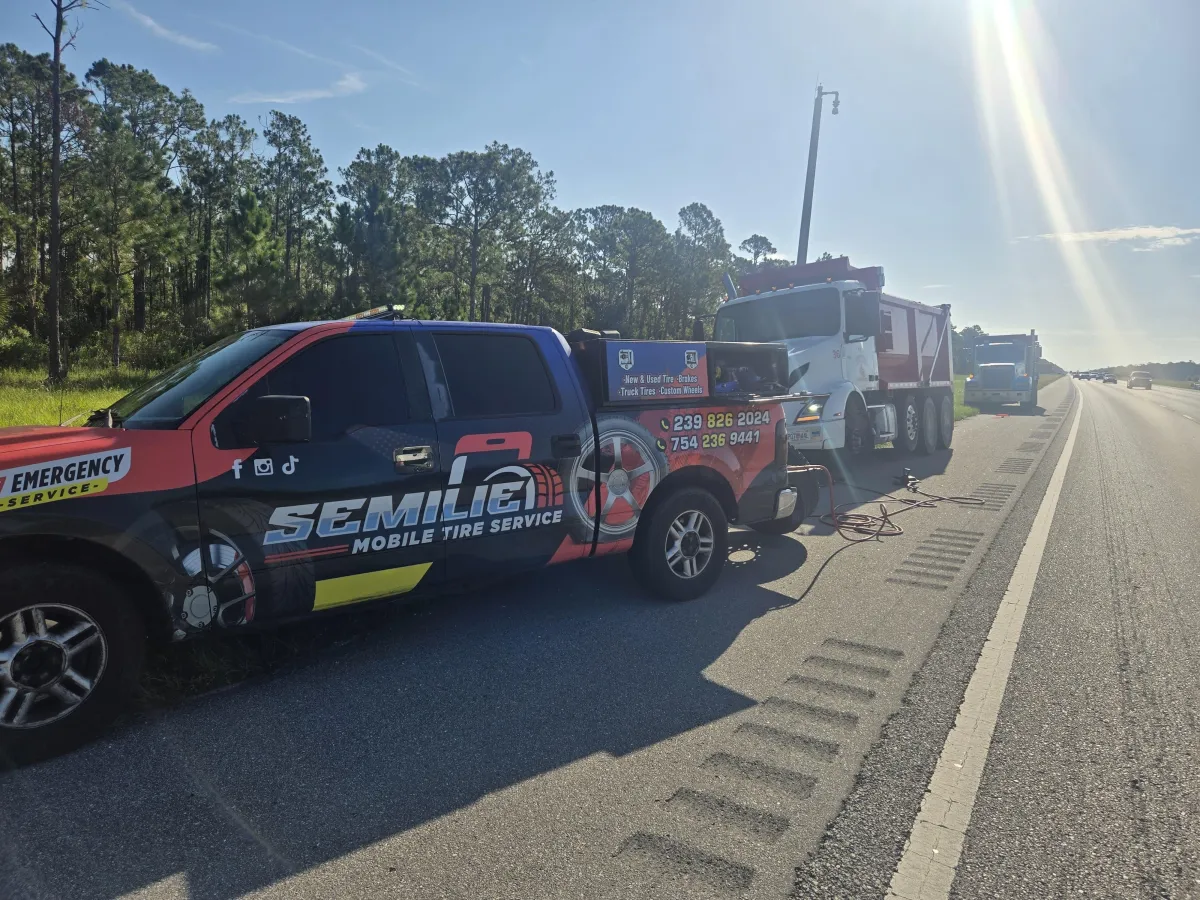 picture of a tire service job on a comercial truck