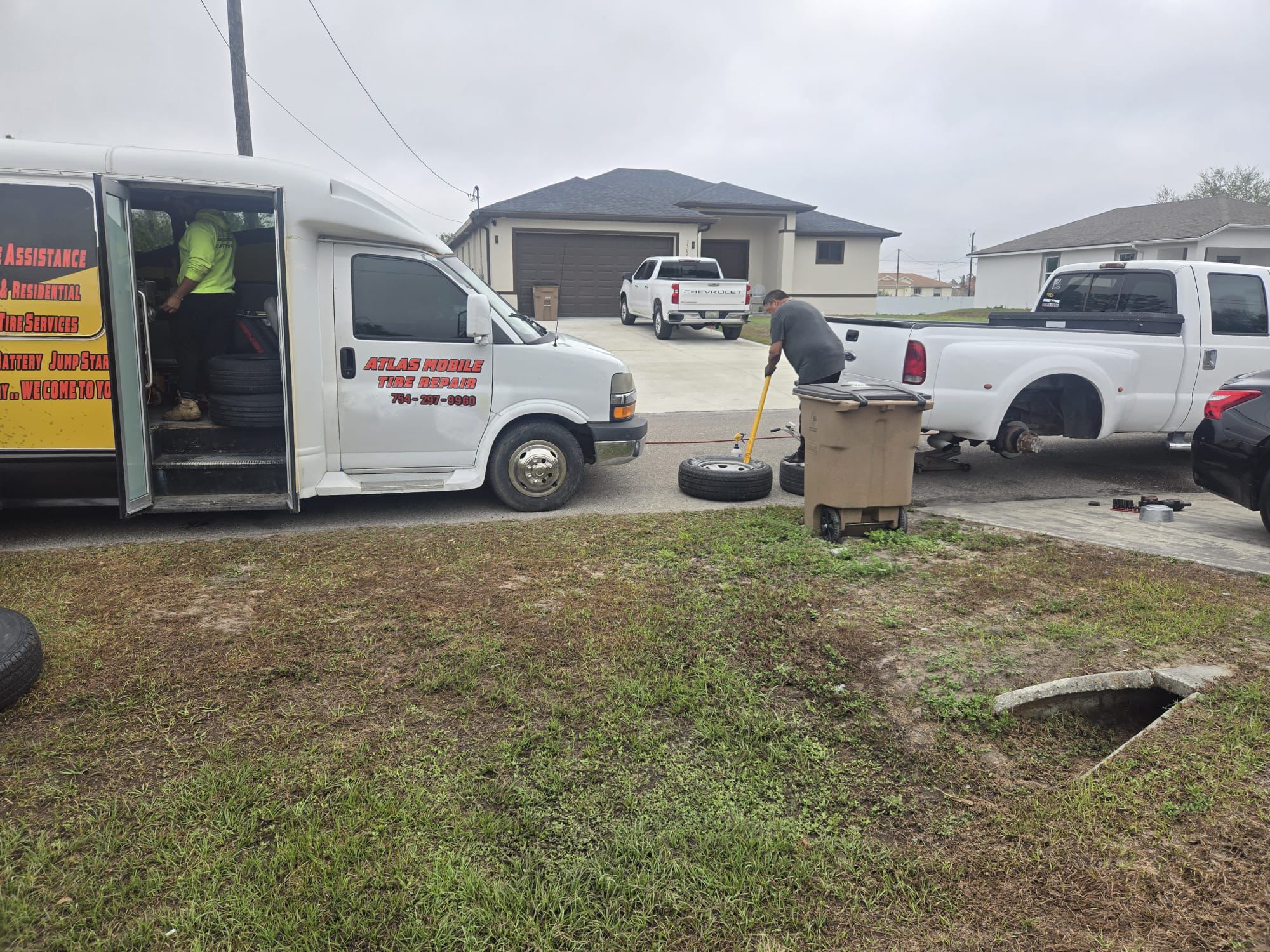 picture of a tire service job on a regular car at the clients house