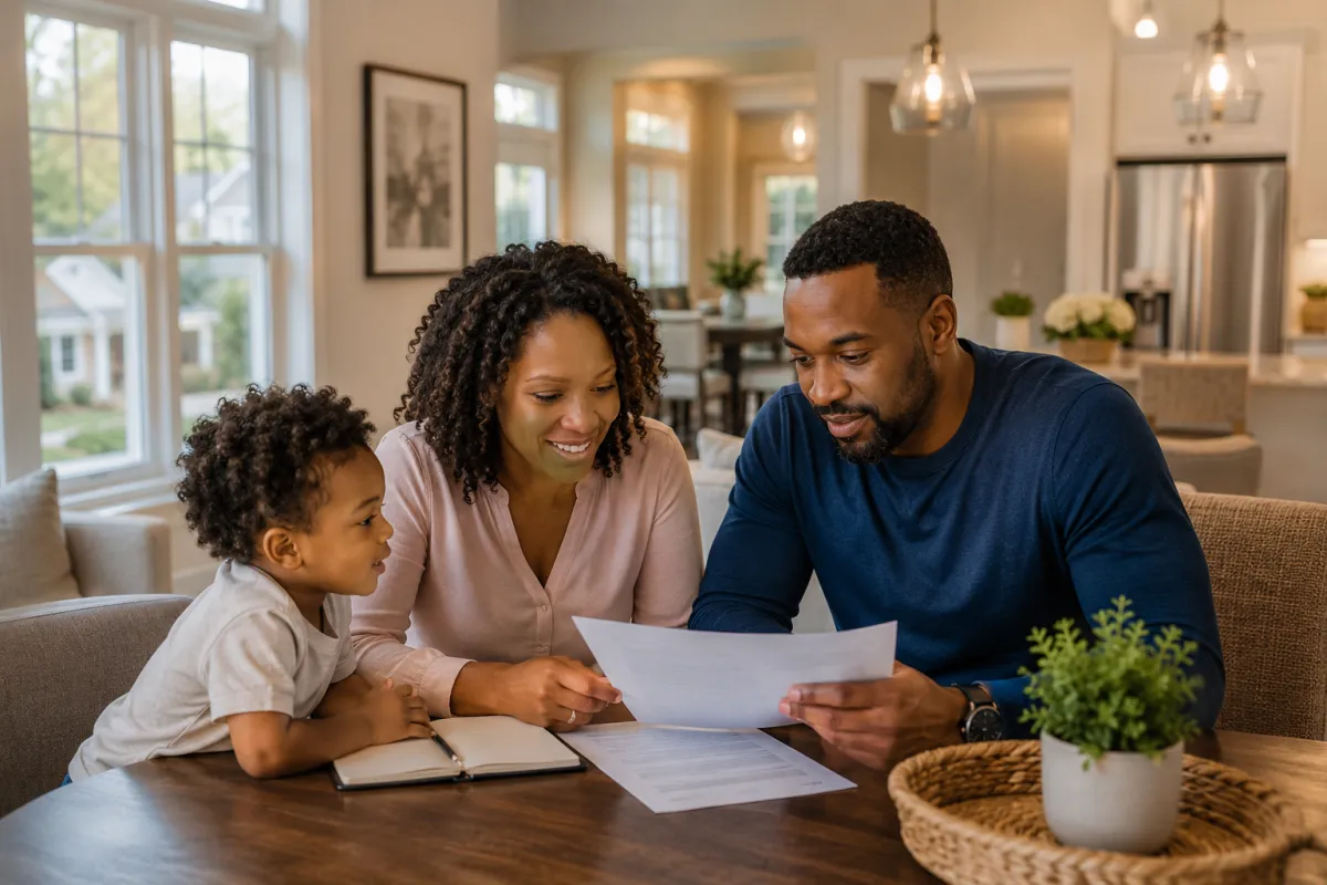 Young family in Collierville Tennessee reviewing Term Life Insurance planning together at home