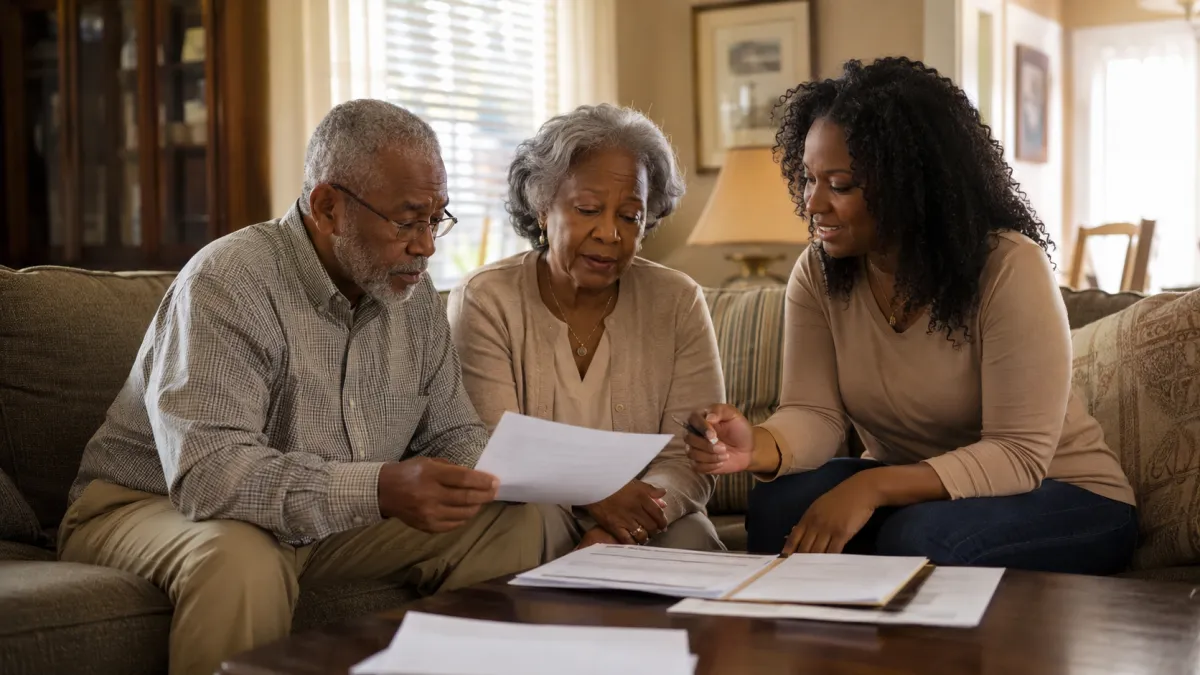 Senior Memphis family reviewing Final Expense Insurance and financial planning options together