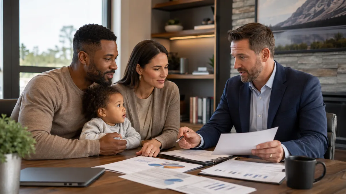 Tennessee parents reviewing Term Life Insurance options with financial advisor to protect their children's future