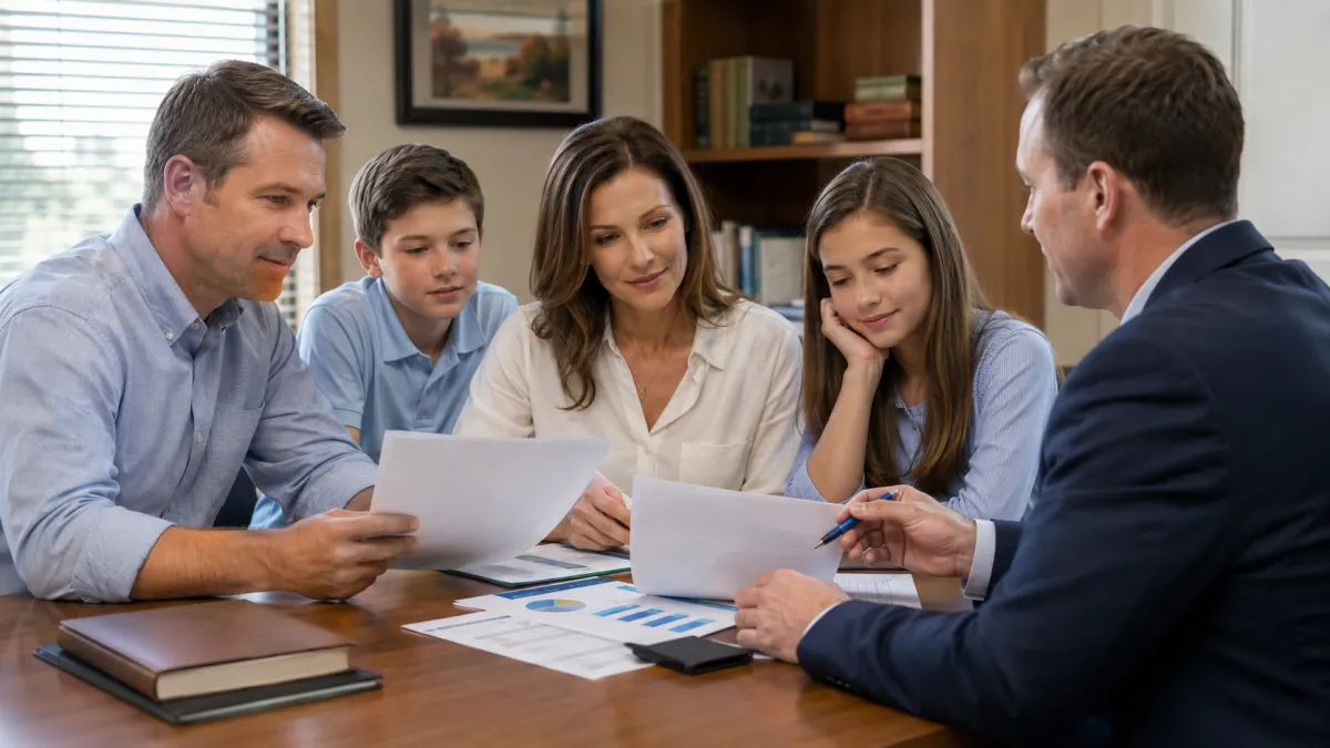 Tennessee family meeting with a life insurance advisor to discuss term life insurance and long-term family financial planning