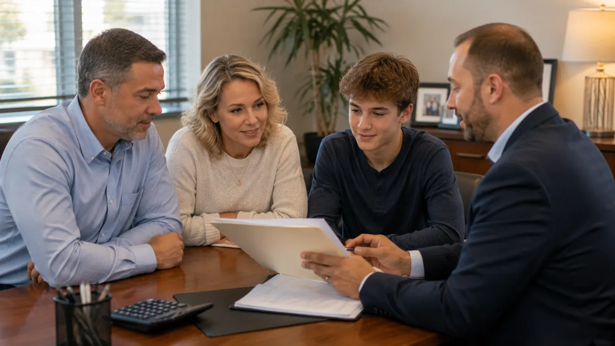 Memphis family reviewing multiple Term Life Insurance policies with a financial advisor