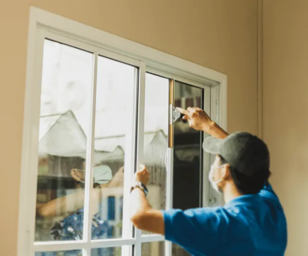 Before and after comparison of window cleaning on a Spokane home