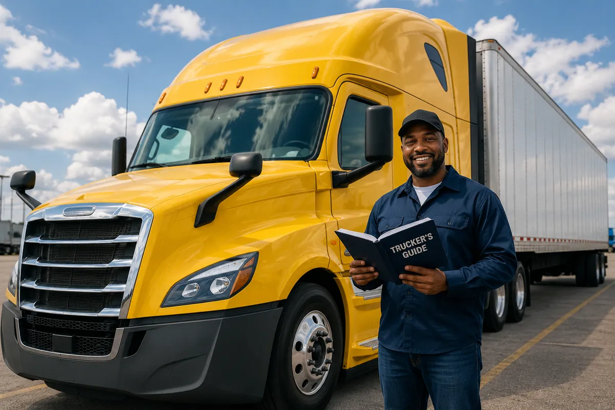 Truck driver reviewing trucking documents and paperwork