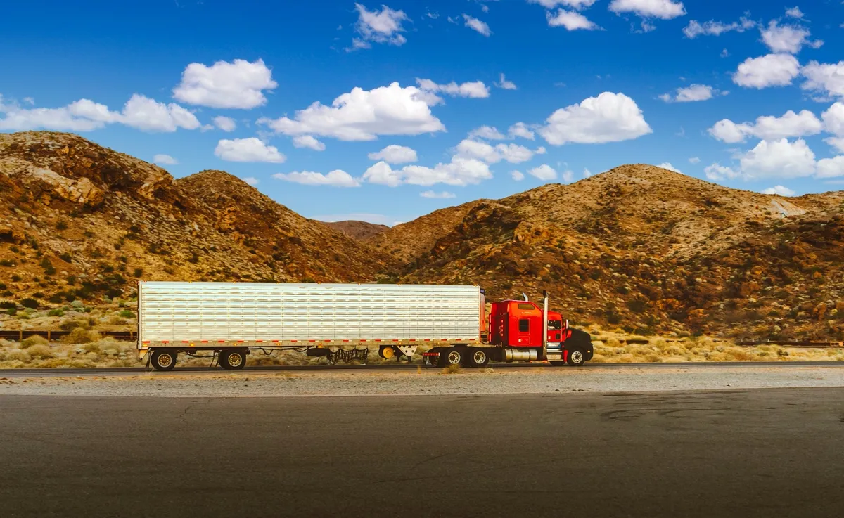 Semi-truck traveling on an American highway