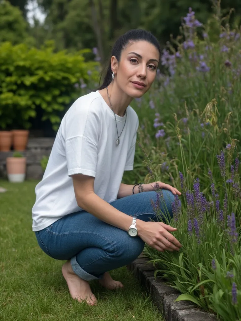 Dr Annalisa Manca kneeling by a flower bed