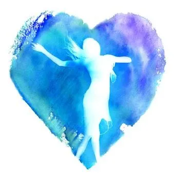 Watercolor woman's silhouette in a heart in cool colors, Watercolor Woman in purples and blues, used with permission from The Shift Network.