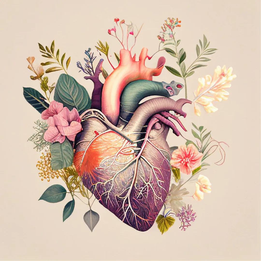 heart with flowers and plants as a living growing organism