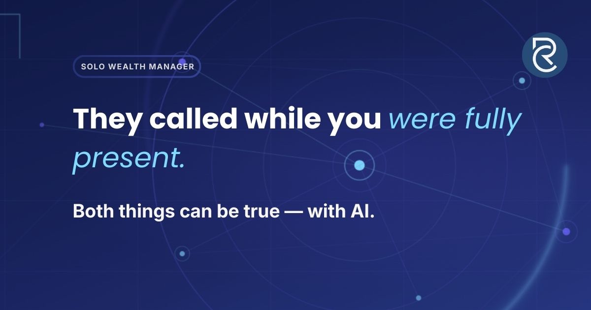 Chaaropik AI blog — missed referral call on a solo RIA's phone while advisor is fully present with a client