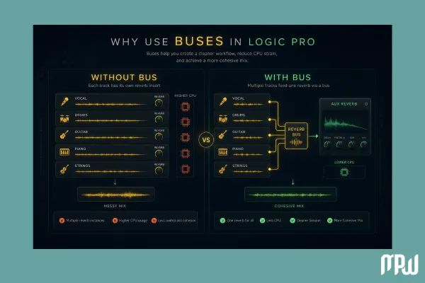 Logic Pro Buses Explained for Beginners: Sends, Aux Tracks and Reverb Buses
