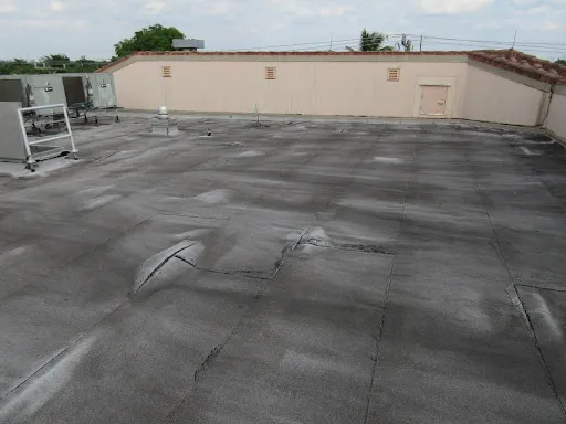 Close-up of a blister on a commercial low-slope roof membrane