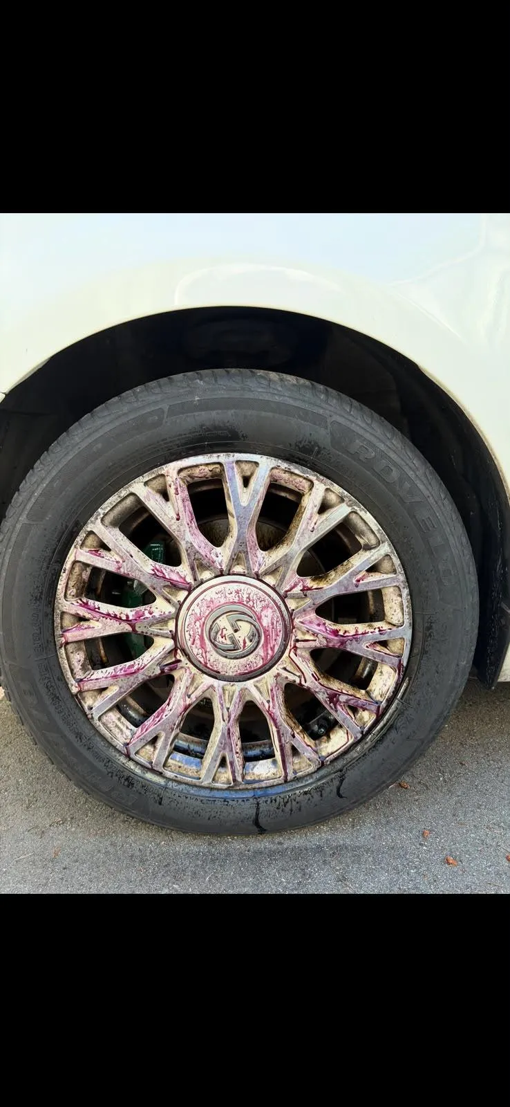 Grimy wheel before exterior detail