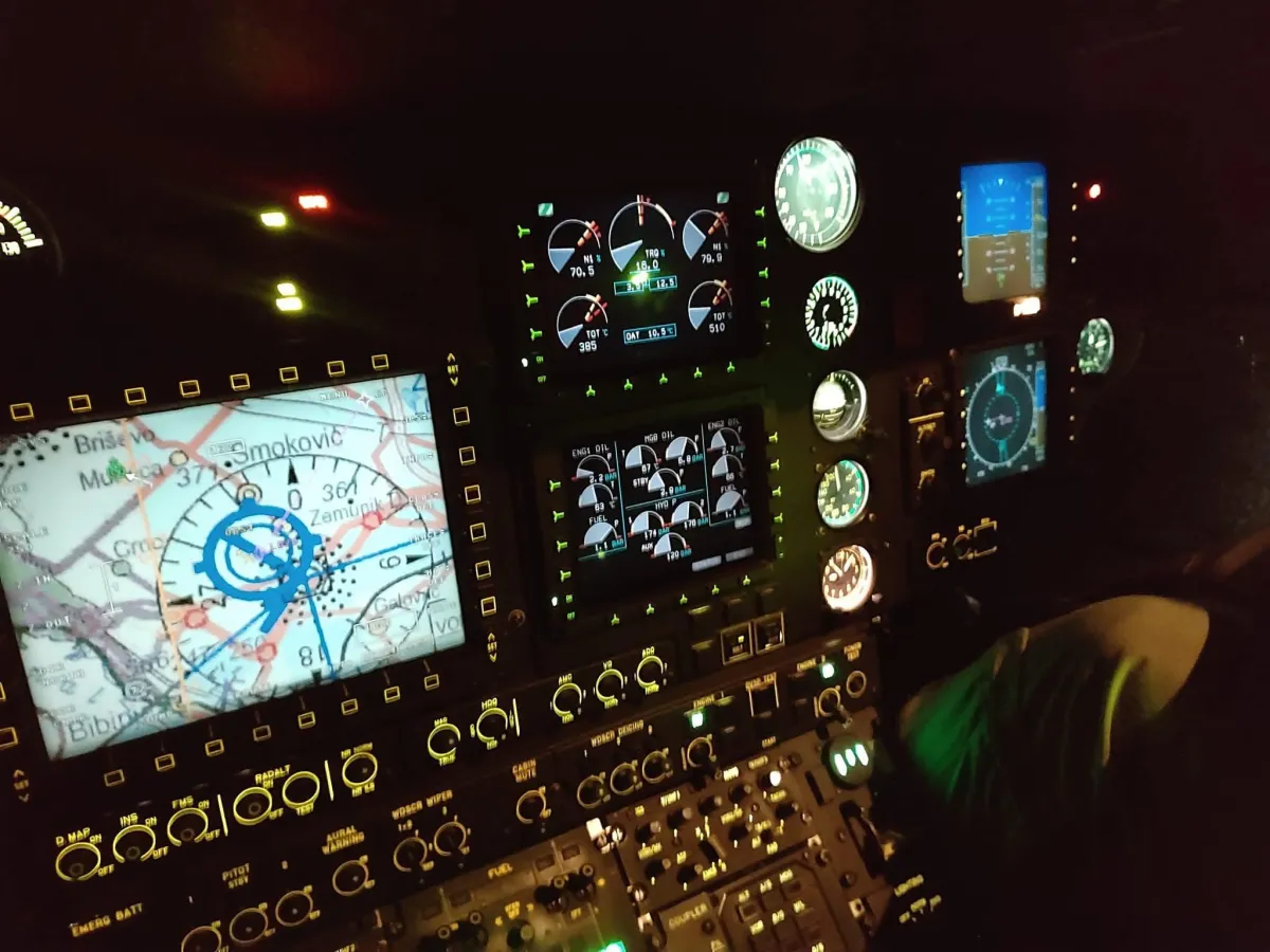 Aviation crew conducting NVG training in nighttime helicopter operations
