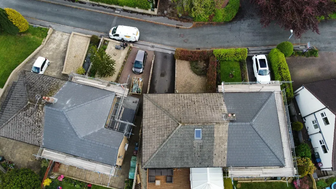 2 roofs next to each other, recently finished