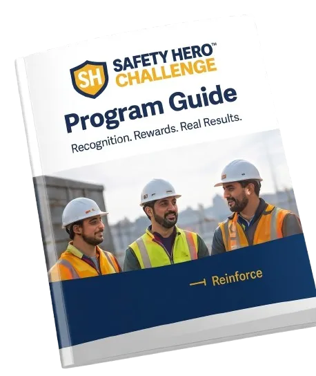 3D render of a Safety Hero Challenge Program Guide booklet standing upright
