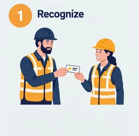 Illustration of two construction workers in hard hats and safety vests shaking hands