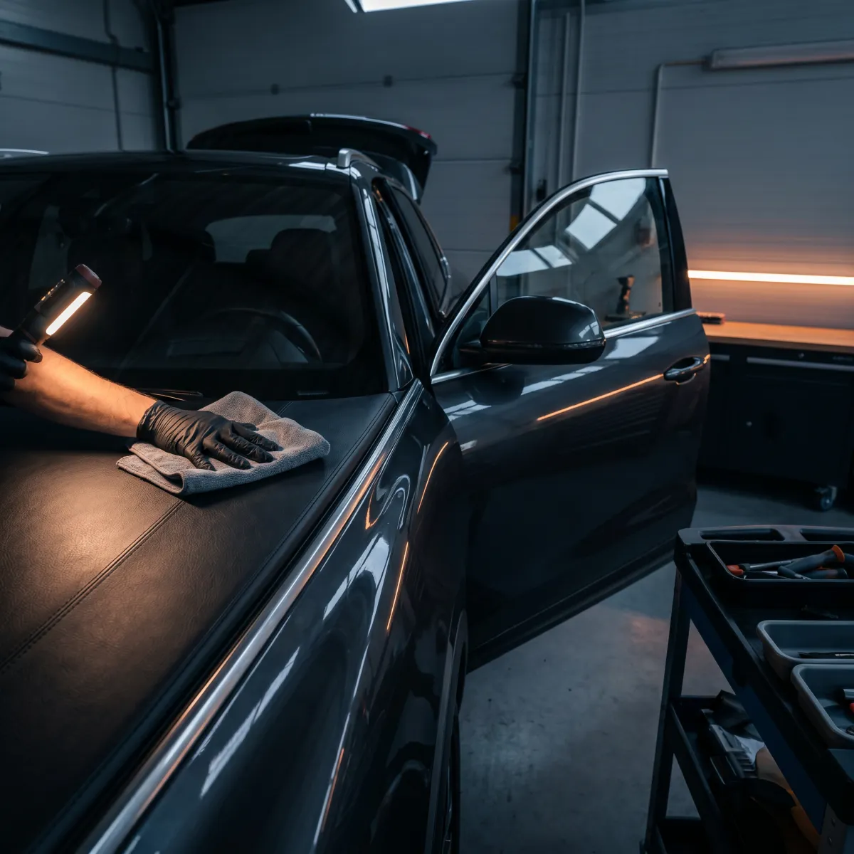 Sharp, high-gloss automotive detail photo