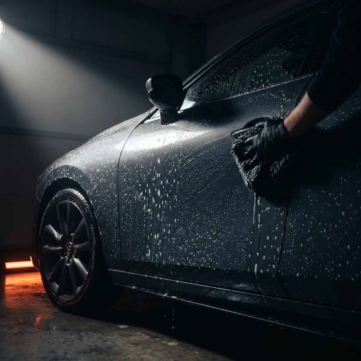 Premium car detail washing close-up