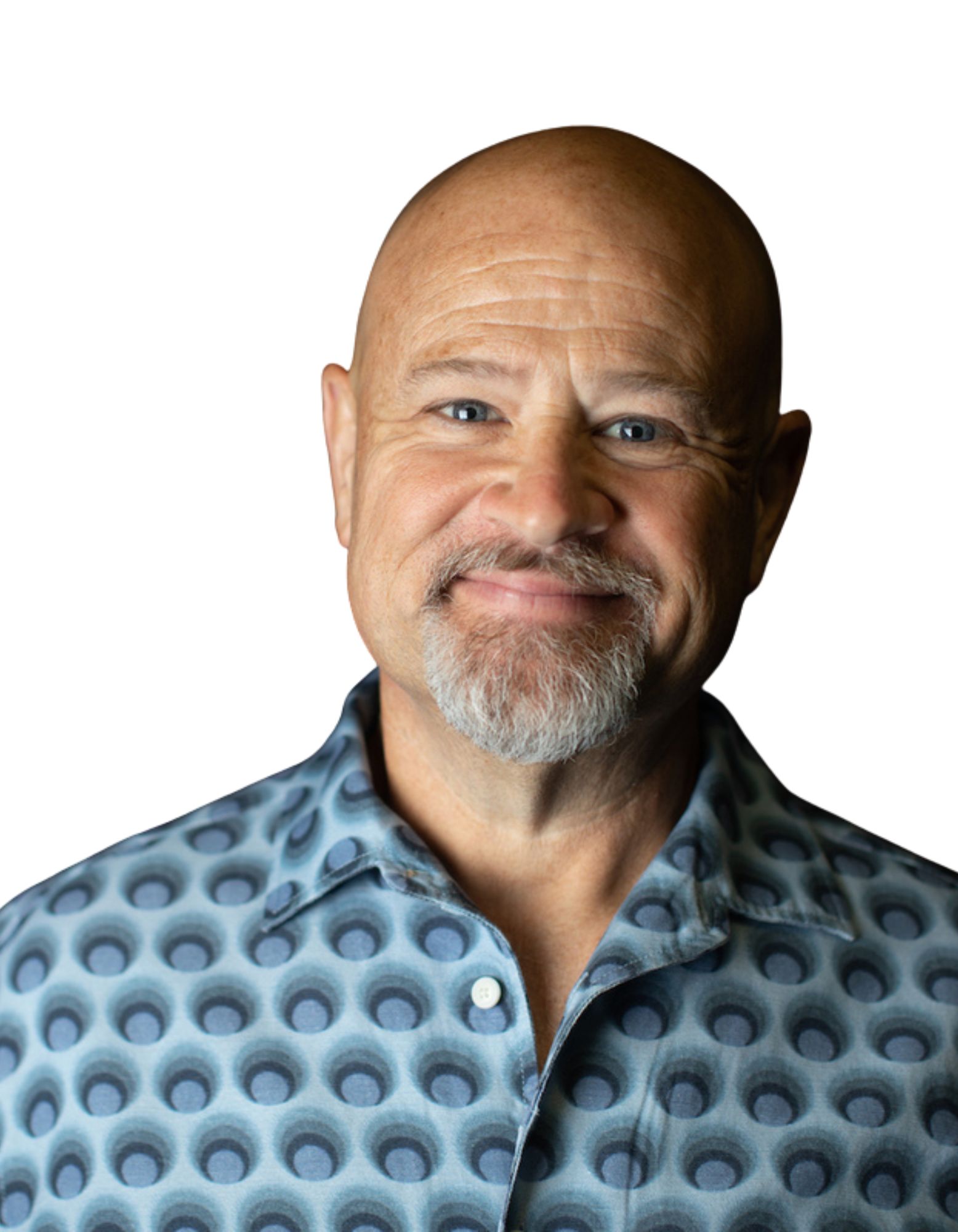 Portrait of the host in a warm, natural studio, three-quarter pose, soft window light, relaxed smile, professional styling, photorealistic editorial style.