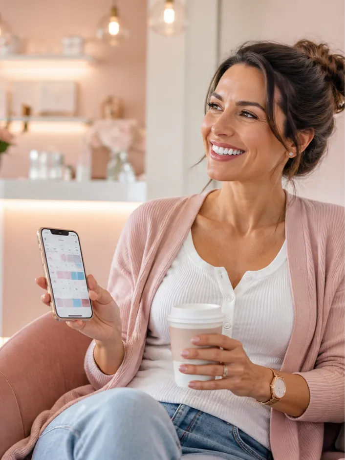 A relaxed, confident mother representing the stress-free experience