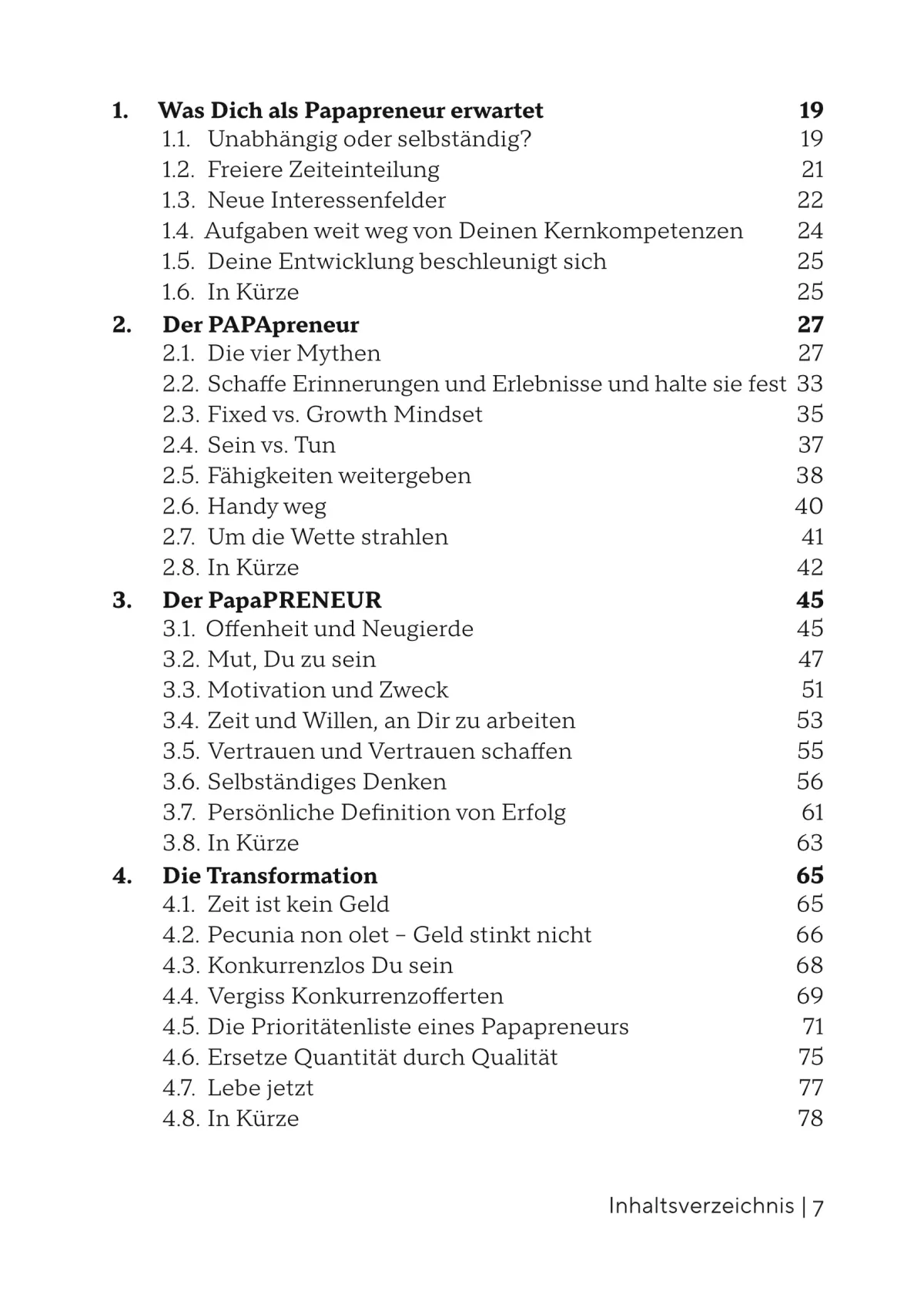 Inaltsverzeichnis des Buches Der Papapreneur