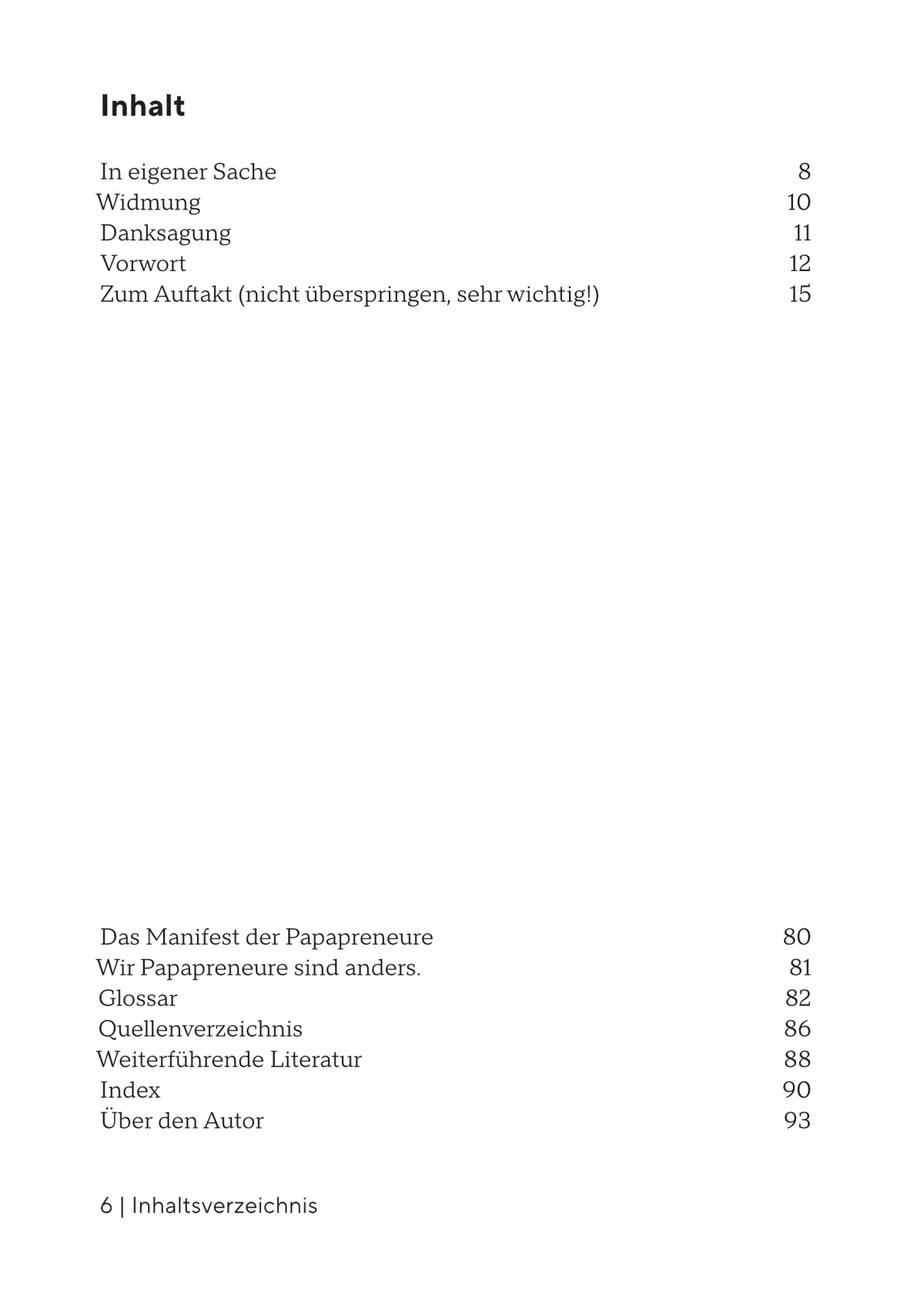 Inaltsverzeichnis des Buches Der Papapreneur