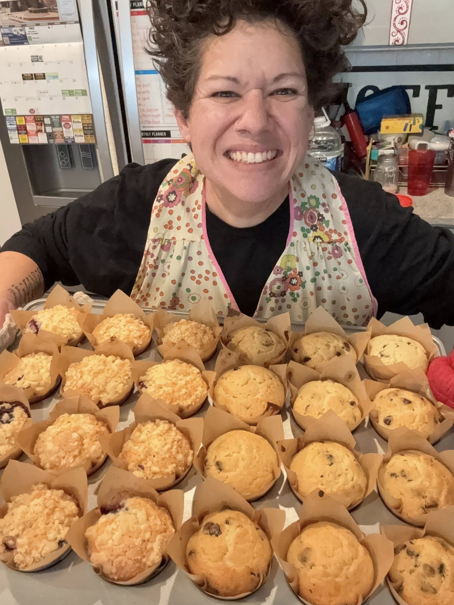 Sarah baking sourdough in a cozy kitchen