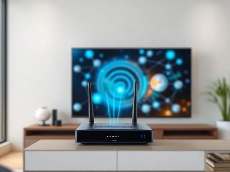 Vsta de un modem y al fono una TV