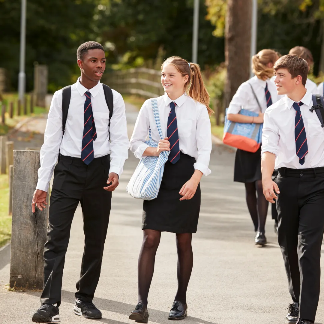 Secondary school pupils walking together, ready for the move up from primary.