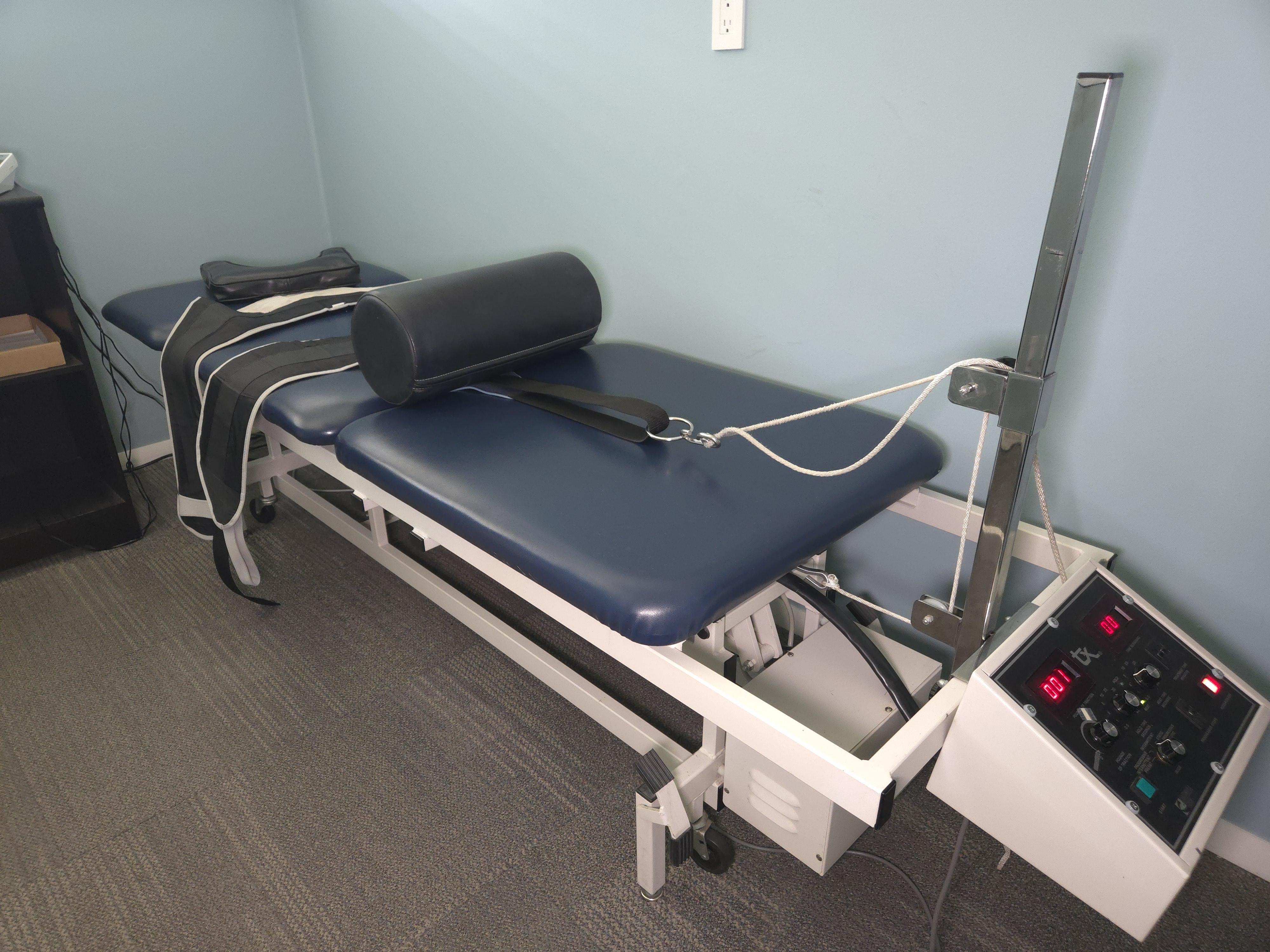 Spinal decompression therapy table in use