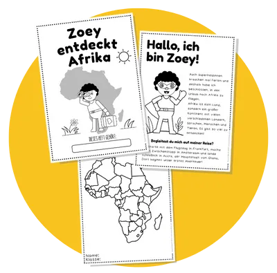 Cover von Zoey bereist Afrika – Mal- und Kreativvorlage für Kinder, Grundschule und Gesprächen über Afrika und Ghana