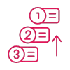 An icon with three stacked, numbered lists and an upward arrow, indicating a progression or ranking.