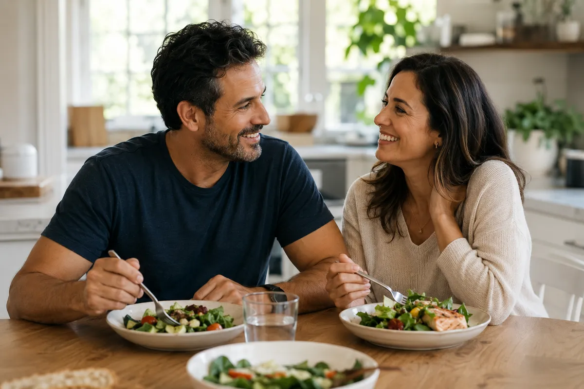 Couple enjoying a healthy meal together on the Ideal Protein Protocol