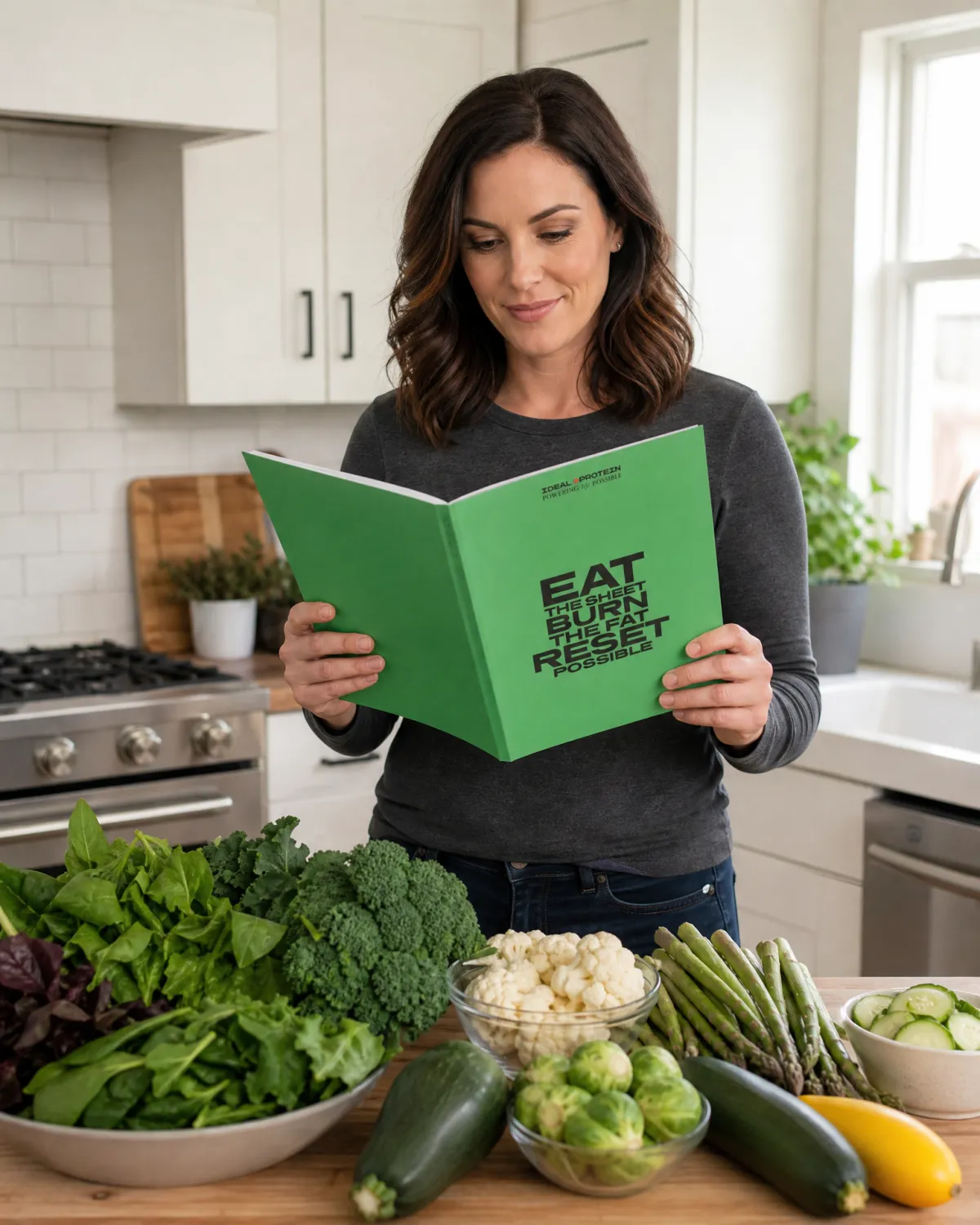 Woman preparing a protein-forward meal in a kitchen, representing the Ideal Protein nutrition approach designed to improve blood sugar regulation and support metabolic health