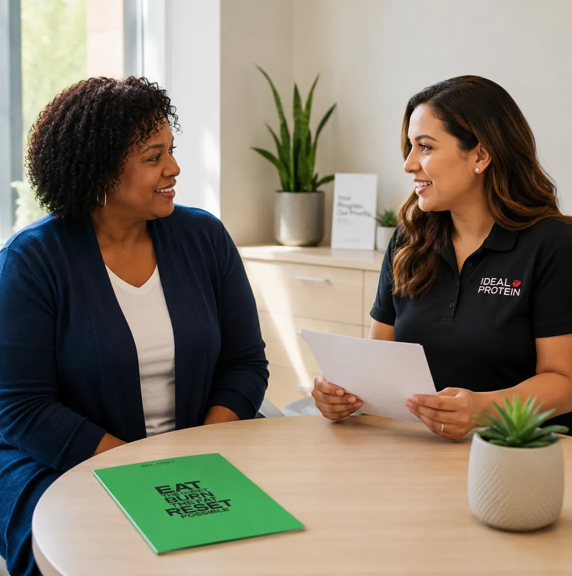 Ideal Protein certified coach consulting with a client