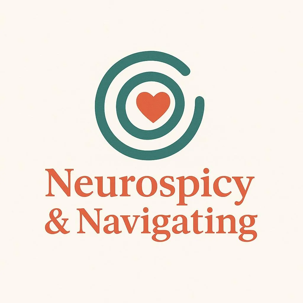 Neurospicy and Navigating logo - circular design with heart center representing neurodivergent community and authentic connection