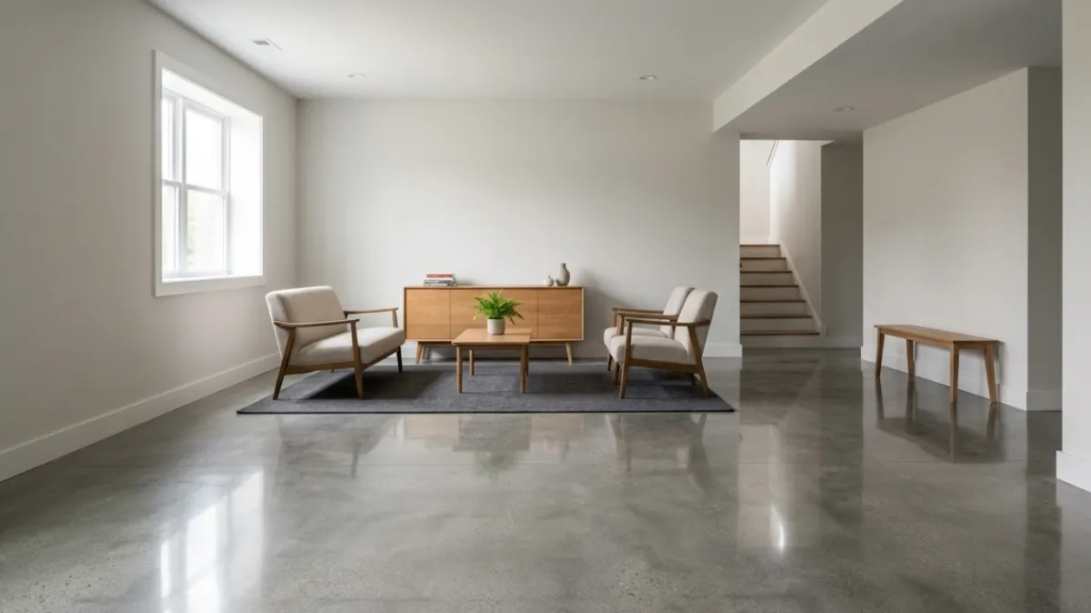 Polished concrete flooring in Sarasota commercial space with sleek, reflective surface.