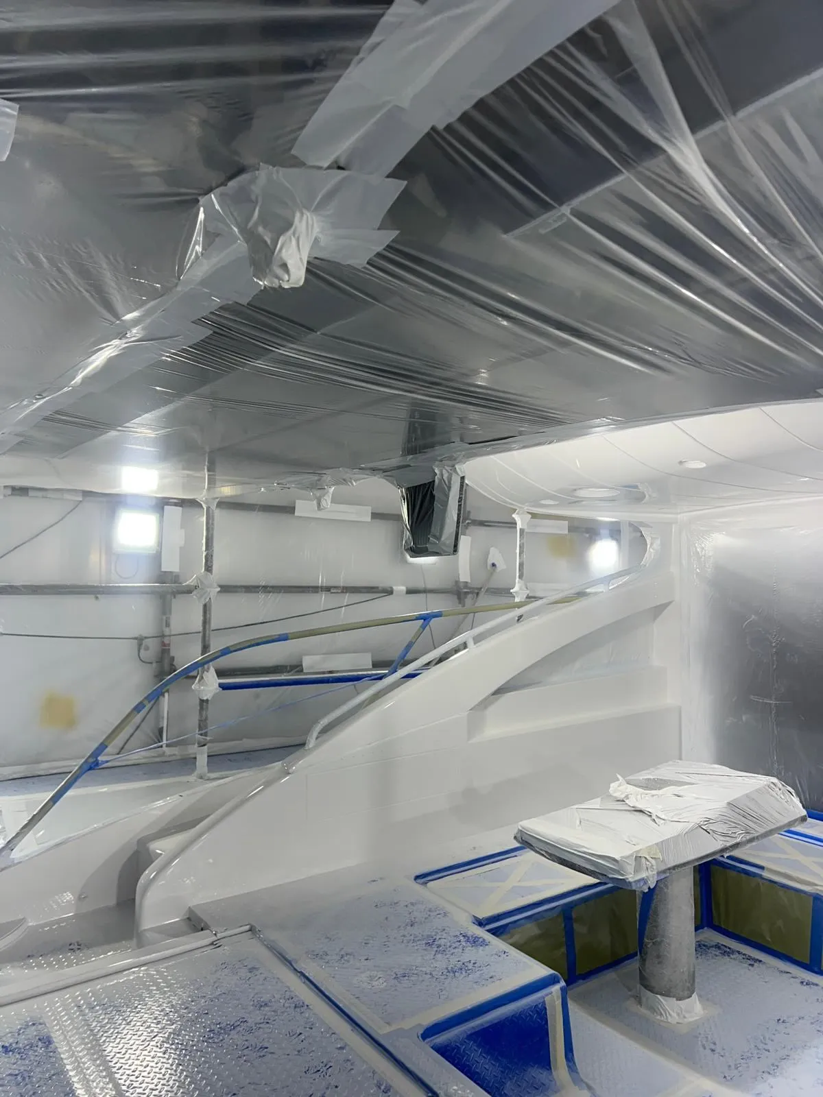 Superstructure masked and prepared inside the paint enclosure