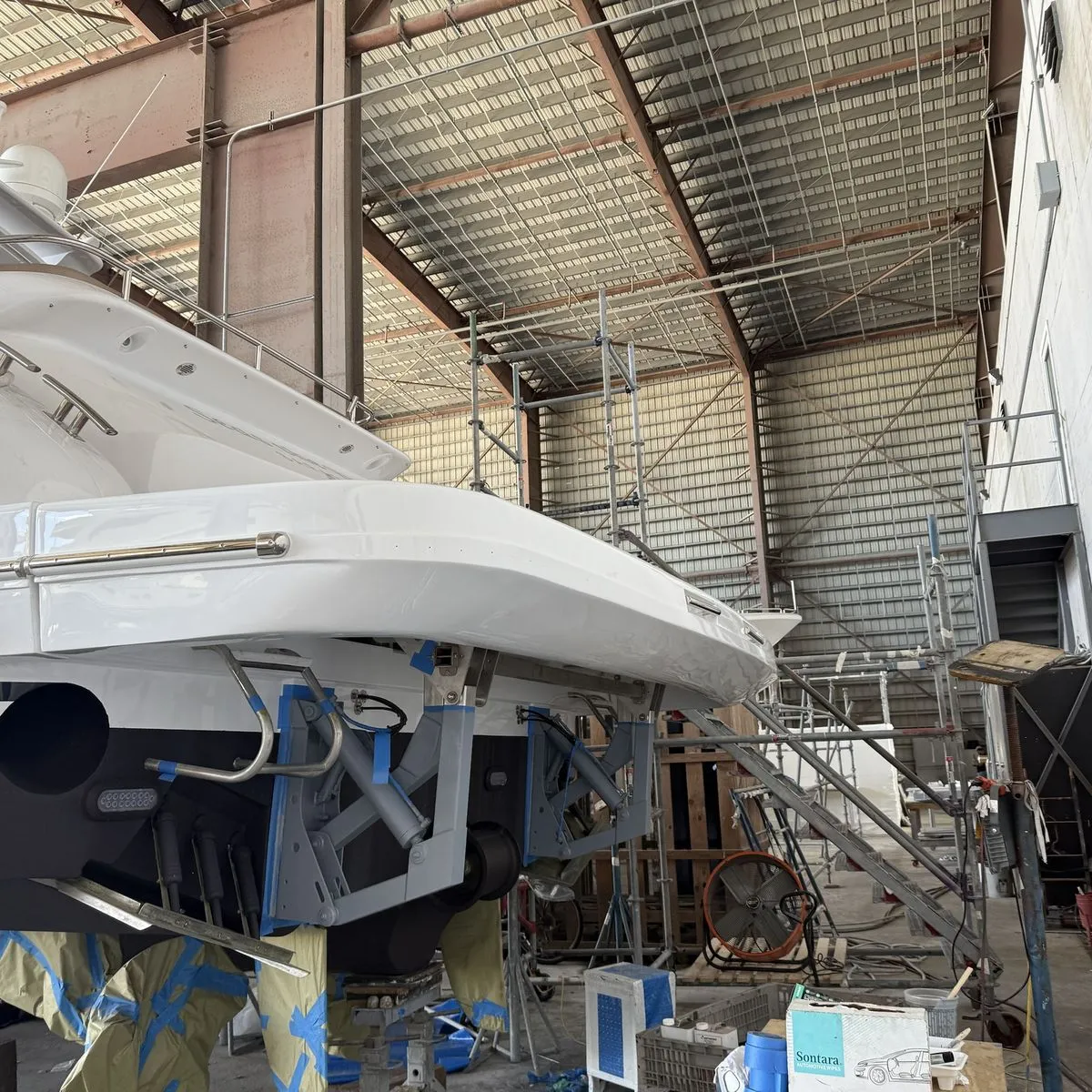 After: rebuilt and repainted stern with new Opacmare tender lift mechanism