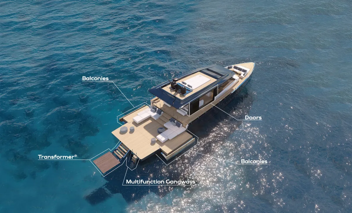 Opacmare equipment layout across a yacht stern and deck