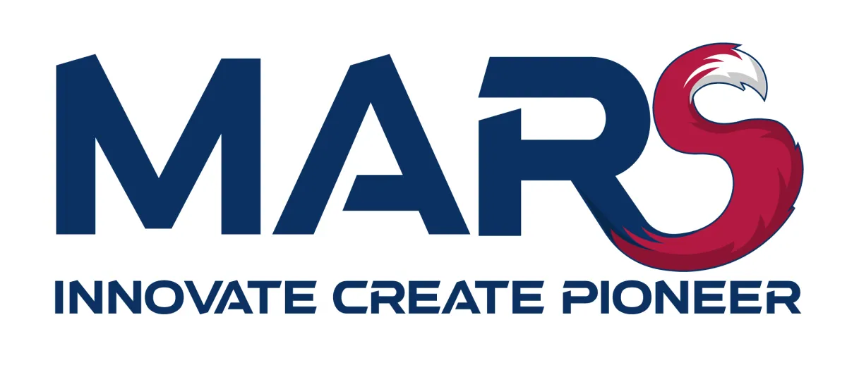 Trailbot, the MARS Microschool mascot—a red robotic fox symbolizing AI-powered learning and futuristic education